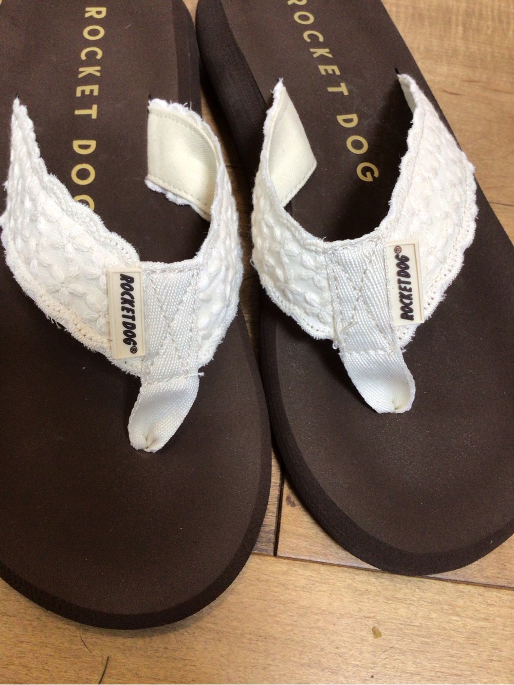 Rocket Dog Spotlight Flip Flops Size 8 Natural Beige Crochet Platform Sandals - Picture 5 of 9